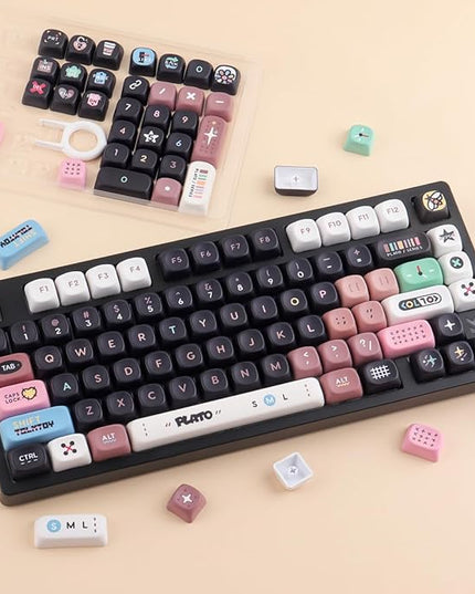 Tsungup PBT Keycaps-Black Cute MOA Keycaps,130 Keys Dye Sub Bear Theme Custom Key Caps Keyboard Keycap Set for 100%, 75%, 65%, 60% Mechanical Keyboard