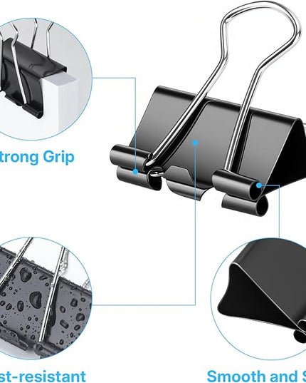 OWLKELA 160 PCS Medium Binder Clips 1 Inch, Metal Paper Clamps Bulk, Black Clips for Home, School and Office Supplies