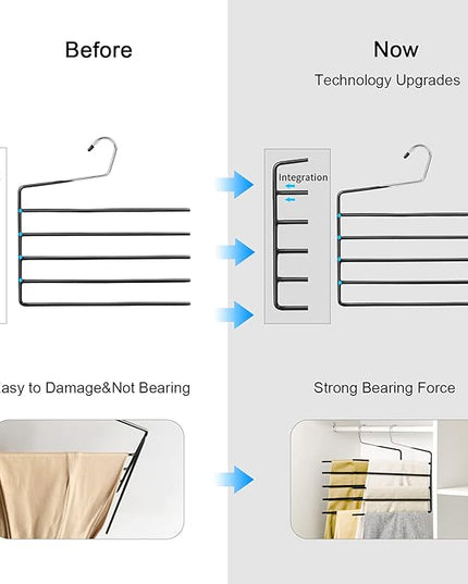 Nature Smile Pants Hangers 3pack, Heavy Duty Multi Layers Space Saving Slack Hangers,Non Slip 5 Tier Open-Ended Pants Hanger Closet Storage Organizer for Garden Flags Trousers Jeans Scarf