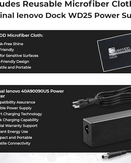 40A90090US Dock Dual Monitor Bundle with 90W AC Adapter + Microfiber Cloth (Renewed)