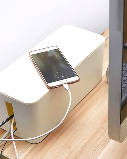 Cable Management Box Organizer, Pack of 2 Wire Concealer to Cover Hide Surge Protector & Power Strip on Desk Floor, with 5 Cord Fastening Tapes for Office, Home, Kitchen (Ice White)