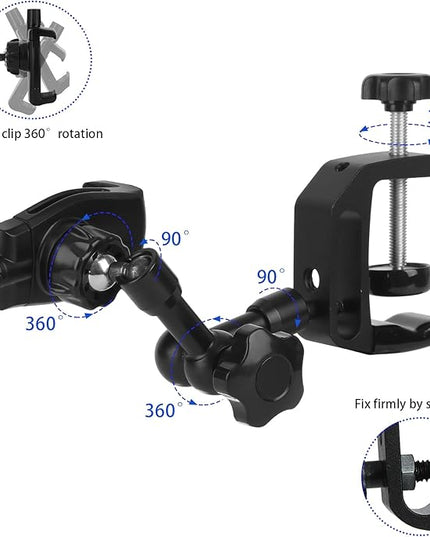 Mippko iPhone Mount for Desk/Table/Rod/Kitchen Cabinet,360°Adjustable Aluminum Alloy Phone Stand,Clip Holder Compatible with 3.5~7.5" iPhone/Nexus/HTC/Huawei/Smartphone