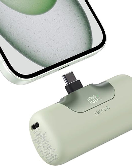 iWALK Portable Charger 5500mAh Next-Gen Small Power Bank 22.5W Fast Charging Battery USB-C Portable Phone Charger for iPhone 17/16/15 17 Plus 17 Pro Max iPad, Samsung Galaxy S25 S24 S23 Android, Green