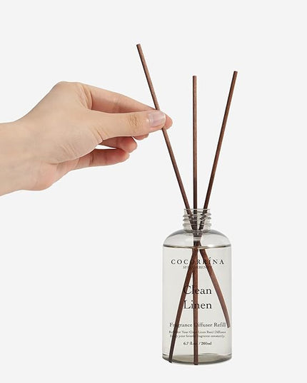 Cocorrína Clean Linen Scented Reed Diffuser Oil with 8 Sticks Fragrance for Bedroom, Bathroom, Oil Diffuser, Home Décor, 6.7 fl oz. (200 ml)