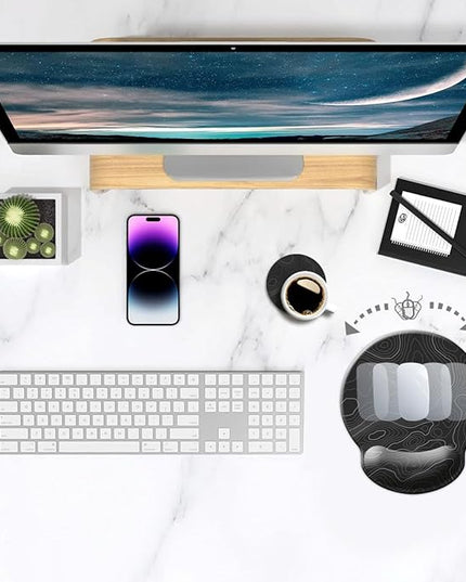 Ergonomic Mouse Pad with Wrist Support,Mouse Pad with Wrist Rest,Relieve Wrist Pain Mousepad Non-Slip Rubber Base,Mouse Pads for Desk,Computers,Laptop,Office,Home,Accessories Black Topographic Line