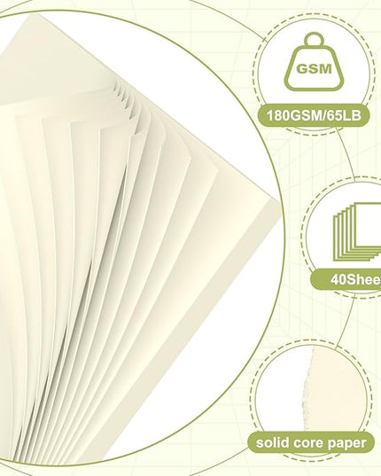 40 Sheets Cardstock 8.5x11, 65lb Cream Card Stock, Construction Paper, 180gsm Thick Printer Paper for Printing, Painting, Card Making, Kids School Supplies,Party Decorations
