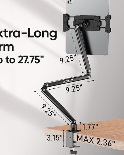 Urmust Portable Monitor Stand 15.6", iPad Stand for Desk, Portable Monitor Holder up to 18.5" Holds, Adjustable Desktop Tablet Arm Mount, Apple iPad Holder for Desk, for 4.7"-12.9" i Pad Pro/Air/Mini