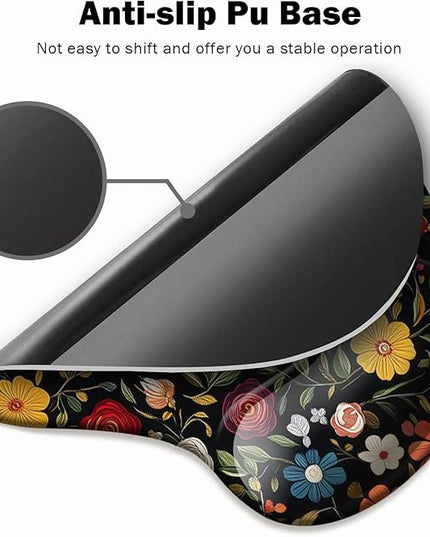 Ergonomic Mouse Pad with Wrist Support,Mouse Pad with Wrist Rest and Coaster Set,Office Supplies Non-Slip Mouse Pads for Desk, Non-Slip Comfortable,Black Floral