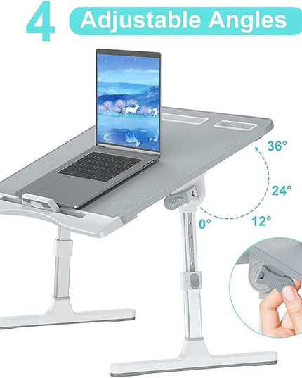 Laptop Bed Desk with Adjustable Heights and Angles, Upgraded-Sturdy Foldable Laptop Lap Desk for Bed/Sofa/Couch/Floor, Lap Tablet Desk (NO Drawer, Grey)