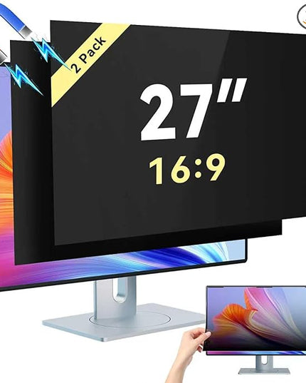 [2-Pack] Magnetic 27 Inch Computer Privacy Screen Protector for 16:9 Monitor, Removable 27in Private Filter for Anti Glare Block Blue Light, Screen Cover Shield Office Shade for Desktop TV Monitor