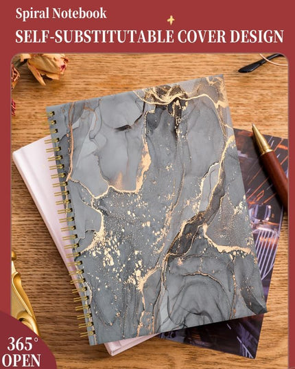 Spiral Journal Notebook for Women,A5 College Ruled Notebooks 6"x 8.4", 120 Pages (60 Sheets) Lined Journal with Premium Thick Paper,Perfect for School Office Home(Luxury Gray Gold Marble)