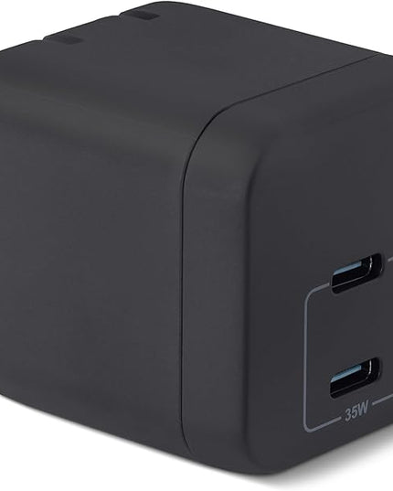 Amazon Basics Fast Charging USB C Nano GaN Wall Charger, 35W 2-Port for Tablets Phones, Black