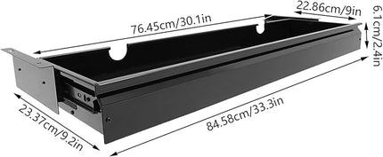 LEYSRIS 33.3" Under Desk Storage Drawer, Black Sliding Pull-Out Drawer for Sit Stand Workstation