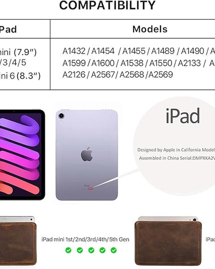 Top Grain Leather 8.3" Slim Tablet Protective Case, Solid Minimalist Vintage Design, Fully Handmade, Compatible with 8.3" iPad mini 6 iPad mini 7.9" & Other Tablets, Coffee 8.3 Inch