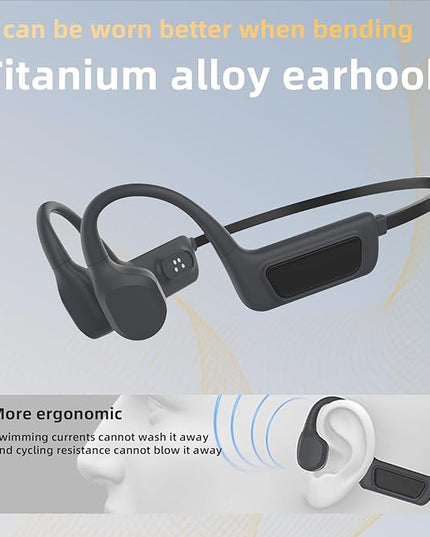 Bone Conduction Headphones-SurfAudio, IP68 Waterproof Swimming Headphones . Bluetooth 5.4, Wireless Open Ear Headphones with Mic, 32GB MP3, Up to 15 Hrs Playtime, Running and Fitness Workout (black)