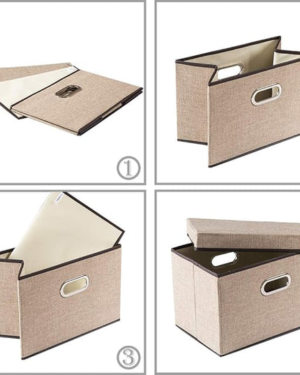 PRANDOM Collapsible Storage Cubes with Lids [1-Pack] Jute Fabric Foldable Storage Boxes Organizer Containers Baskets Bins with Cover for Home Bedroom Closet Office Nursery (14.9x9.8x9.8)