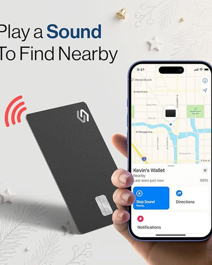 SPOTMINDERS Mens Valentines Day Gifts for Him Apple MFi Certified Credit Card Wallet Tracker PRO (iOS Only) 0.07in Works with Apple Find My Rechargeable Tracking Card IP68 Slim Passport Item Finder