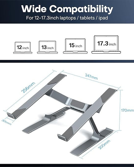 OMOTON More Stable Laptop Stand, Aluminum Adjustable Laptop Holder Stand for Desk, Ergonomic Detachable Notebook Riser Suitable for All Laptops (11-16 inch)