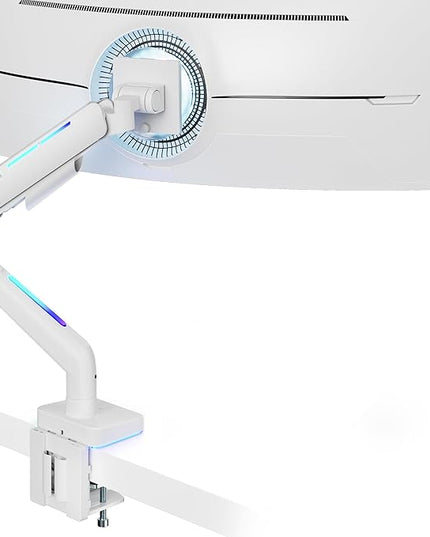 Ultrawide Monitor arm for 17-49'' Heavy Duty Screen up to 44lbs, Gas Spring Single Monitor Arm with RGB Light, Adjustable Gaming Computer Monitor Arm for Desk, White