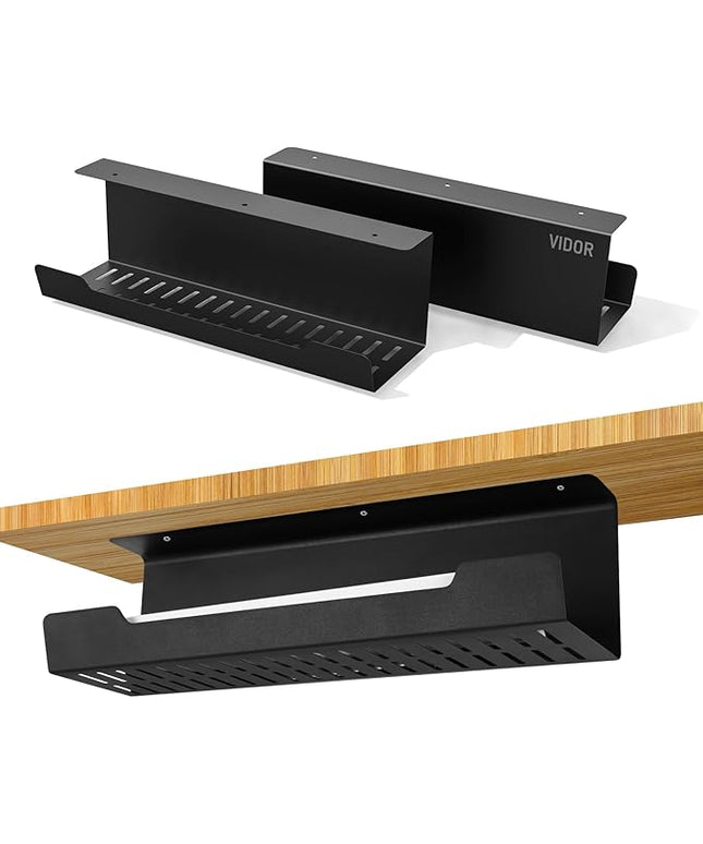 VIDOR Under Desk Cable Management Tray 2-Pack, 17" Cord Organizer, No Drill Alloy Steel, Perfect for Standing Desk and Office Home Wire Management