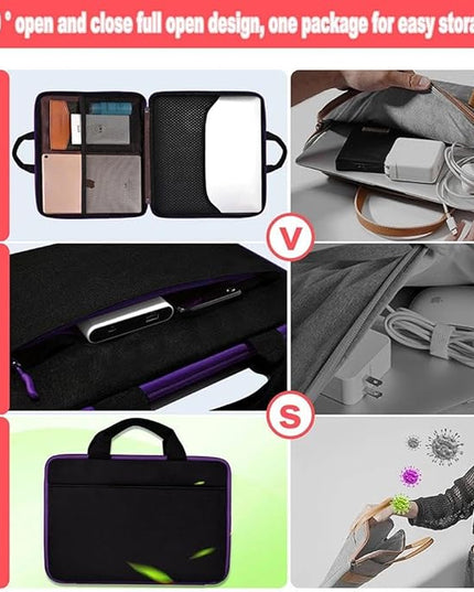 Hseok Laptop Case 13.3-14 inch Briefcase Handbag, Water-Resistant and Shockproof Computer Sleeve Compatible with MacBook Pro 14", Mac Air/Pro 13.3" and 13"-14" Notebooks Chromebooks,Black-Purple