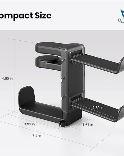 3-in-1 PC Gaming Headset&Controller Holder - EURPMASK Headphone Stand w/Adjustable Clamp&2 Controller Holder&Rotating Arm&Cable Organizer, Universal PC Gaming Accessory Controller Headset Stand-Black