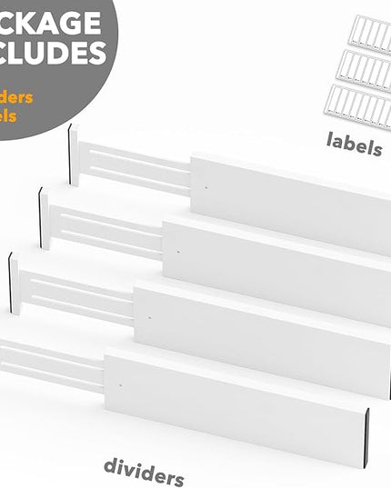 SpaceAid Bamboo 4 Pack Dresser Drawer Dividers, 4.65“ High Adjustable 17“-22” Drawer Organizers, Expandable Organization for Clothing, Clothes, Dressers, White