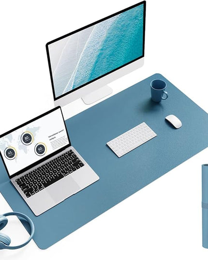 YSAGi Non-Slip Leather Desk Pad L Size, Waterproof Laptop Computer Desk Keyboard Mat, Table Protector Blotter Mat, Large Mouse Pad for Office/Work/Home/Decor(Blue, 35.4" x 17")
