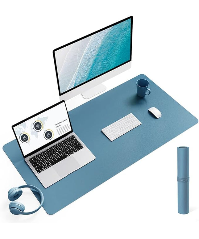 YSAGi Non-Slip Leather Desk Pad L Size, Waterproof Laptop Computer Desk Keyboard Mat, Table Protector Blotter Mat, Large Mouse Pad for Office/Work/Home/Decor(Blue, 35.4" x 17")