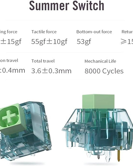 Kailh Box Summer Mechanical Keyboard Switches,5-Pin 50gf Clicky/Speed Typing/Gaming/Waterproof Switches(Summer,10Pcs)