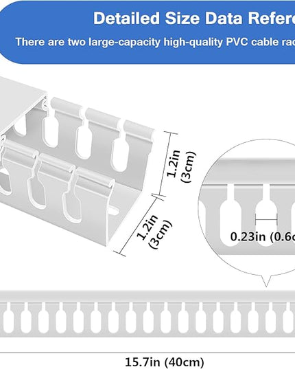 Cable Duct Management Raceway Kit, 62.8" (4 x 15.7) Server Rack Cable Management, Cable Management for Hide Network HDMI VGA Cable, Open Slot Cable Track Desk Wire Channel, Cable Raceway White 4 Pack