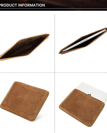 Top Grain Leather 14.2" Slim Laptop Sleeve Protector, Minimalist Vintage Design, Handmade, Compatible with MacBook Pro 14 inch 2021 2022 M1 Pro/M1 Max A2442 & Other PC, Brown 14.2 Inch