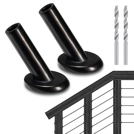 50 Pack 30 Degree Angle Protective Sleeves, Black Cable Railing Corner Protector Sleeve Beveled for 1/8" Wire Rope, T316 Marine Grade Cable Railing Kit with Two Drill Bit for Wood Posts HF039B