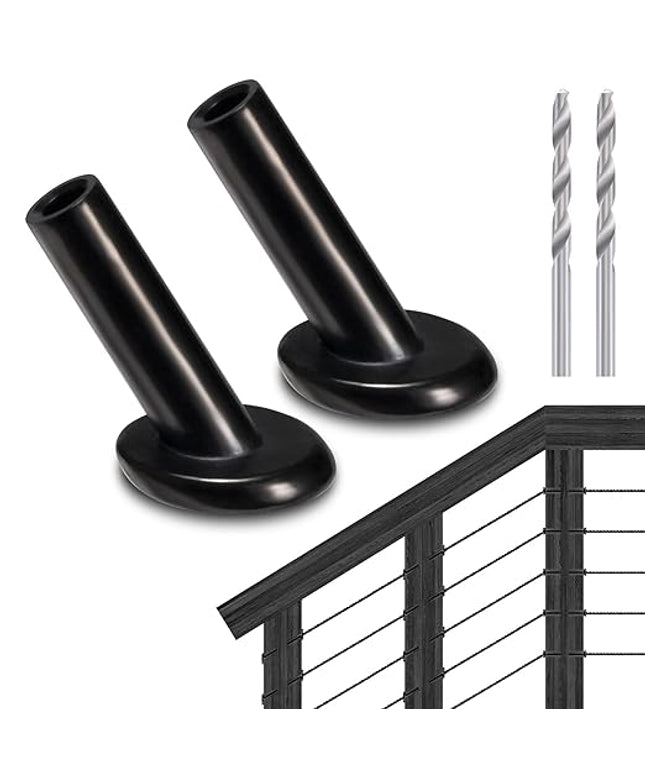 50 Pack 30 Degree Angle Protective Sleeves, Black Cable Railing Corner Protector Sleeve Beveled for 1/8" Wire Rope, T316 Marine Grade Cable Railing Kit with Two Drill Bit for Wood Posts HF039B