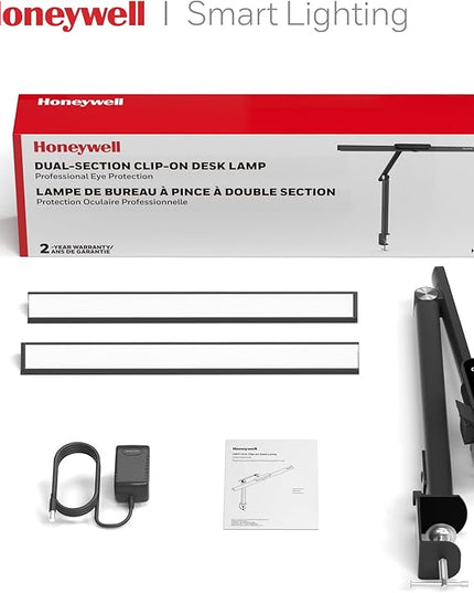 Honeywell LED Desk Lamp with Clamp - HJ1 Sunturalux Eye-Caring Clip on Lights for Home Office, 1200LM Clamp Lamp 4 Color Modes Stepless Dimming Task Desk Light for Working Black