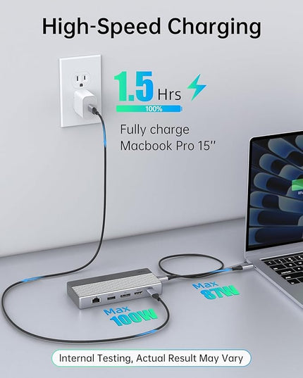 Dual Monitor Docking Station 4K@60Hz, USB C Laptop Docking Station with HDMI 4K, DP(4K@144Hz), 87W PD, Ethernet, 4USB/3.5Audio,usbc hub for HP/Dell/Lenovo Laptops
