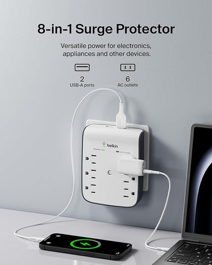Belkin 6-Outlet Wall Surge Protector w/ 2 USB-A Ports,Wall-Mountable Surge Protector for Home,Office,Travel,Computer Desktop,Laptop,Phone Charger,& More - 900 Joules of Protection,(Pack of 10)