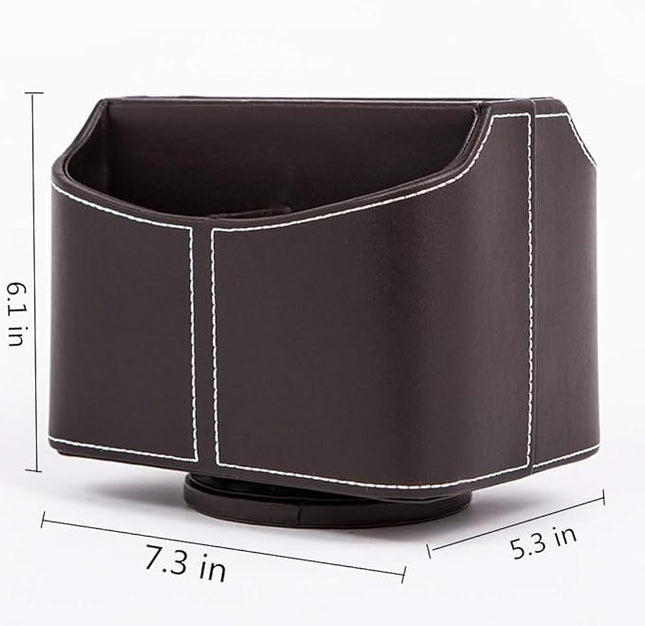 RHCSZ PU Leather Remote Control Holder 360 Degree Spinning Desk Organizer Storage Box for Remote Caddy,TV Guide, Mail, Electronics, Pen,Stationery and Media Storage (Brown)