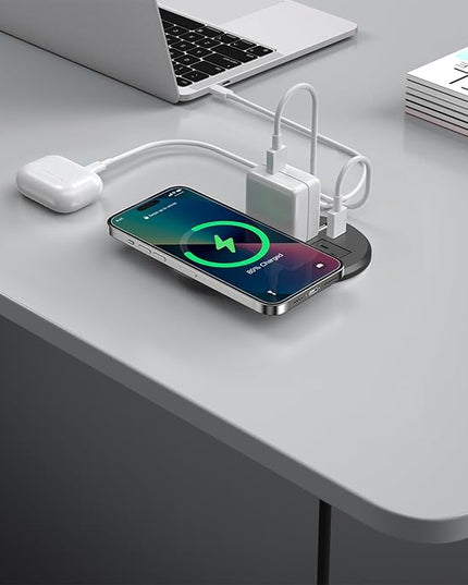 3 Inch Desk Hole Recessed Power Grommet with 15W Wireless Charger Cover, 2 USB-A Countertop Grommet Mount Power Outlet, with AC Outlets and 6ft Extension Cord Black