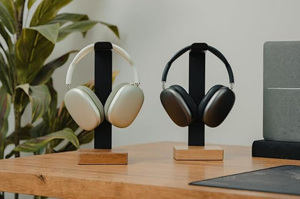 Universal Headphone Stand for Desk, Solid Wood Gaming Headset Stand, Heavy Duty Wooden Headphones Holder, Compatible with Airpods Max and More