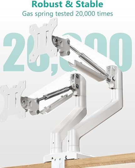 WALI Dual Monitor Stand for 17-32 inch Screens, Dual Monitor Arms for 2 Monitors Holds up to 19.8 lbs, Adjustable Gas Spring Dual Monitors Mount, VESA 75x75/100x100mm (GSMP002NW), White