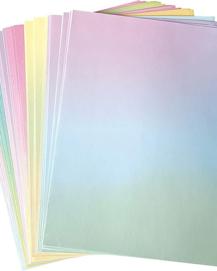 Pastel Gradient Paper Stationery, Aesthetic Paper 8.5 x 11 Inches, 60 Sheets, Colorful Writing Paper, Pretty Stationary Paper, Decorative Scrapbook Paper