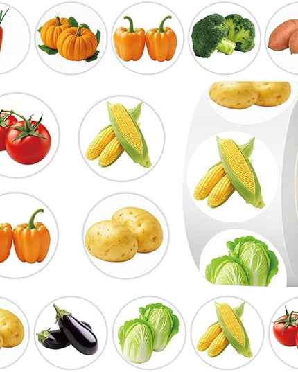 500 Pcs Funny Vegetable Stickers Roll, 10 Styles Cartoon Cute Vegetable Stickers for Teens, Waterproof Vinyl Stickers for Journal Scrapbook, Party Favors Classroom Rewards (500 per Roll)
