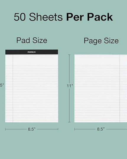 POPRUN White Legal Pads 8.5 x 11.75 Wide Ruled, 100GSM Writing Paper Pad, Bulk Lined Notepad Notebooks for Work School, Classroom Office Supplies, 3 Pack