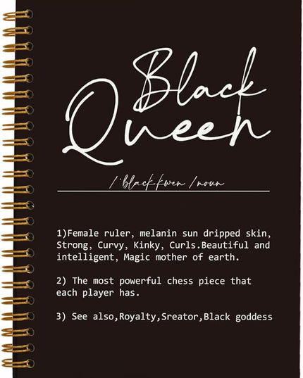 QUICQOD Black Queen Definition Notebooks,Journaling Notebook Gifts for Women Black Teacher Friend,Inspirational Positive Hardcover Spiral Notebook 5.5x8.3