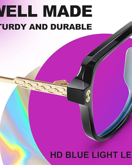 VISOONE Oversized Blue Light Blocking Glasses with Chic Square TR90 Frame and Metal Temple for Women Men REMY