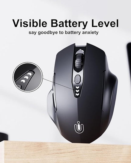 Uineer Wireless Bluetooth Mouse,[Upgraded] Rechargeable (BT 5.0/4.0+2.4G Hz),Computer Mouse with Visible Battery Level, 4 Adjustable DPI, Portable PC Mouse for MacBook Chromebook,Black