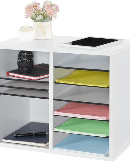 AdirOffice Wooden Adjustable Literature Organizer, 12 Compartment Office Mailbox, or Classroom Literature Organizer, White
