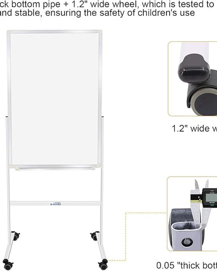 H-Qprobd 24"x36" Dry Erase Board with Stand - Adjustable Height Double Side Mobile Magnetic Rolling Whiteboard on Wheels for Home, Office & School