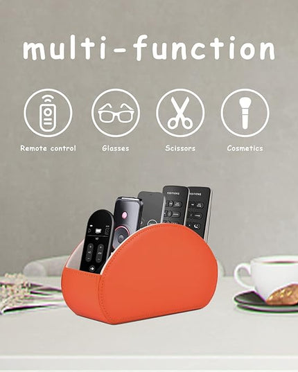 RHCSZ Remote Control Holder,TV Remote Caddy/Box with 5 Compartments,Bedside Table Organizer for Controller,Glasses,makeup brushes,jewelry and Media Player,Pen/Pencil Storage(Orange)